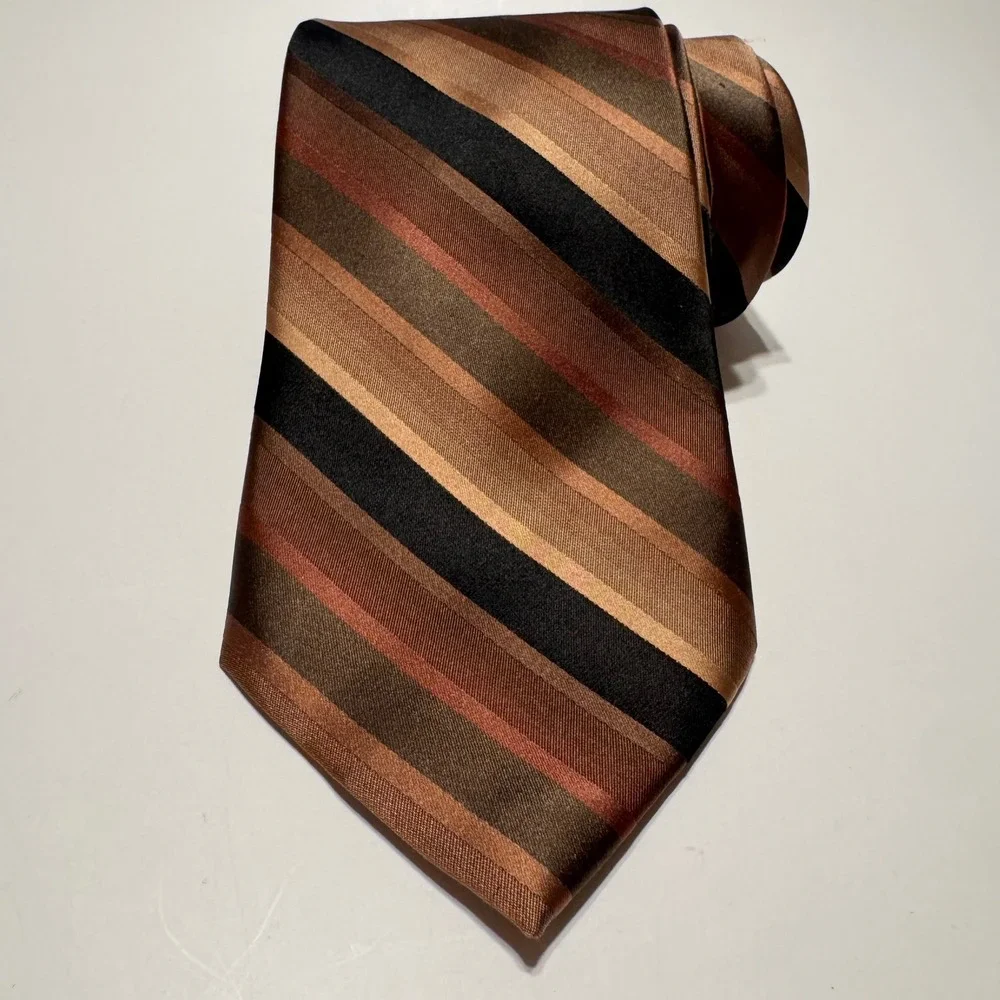 Perry Ellis Portfolio 100% Silk Striped‎ Necktie Men Formal Brown Black